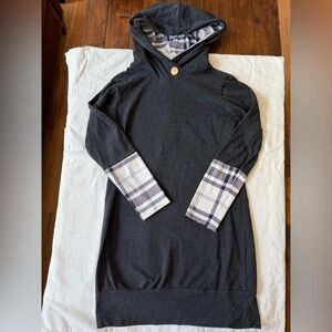 Woman’s Black Hooded Sweatshirt/shirt with Plaid Accents size small